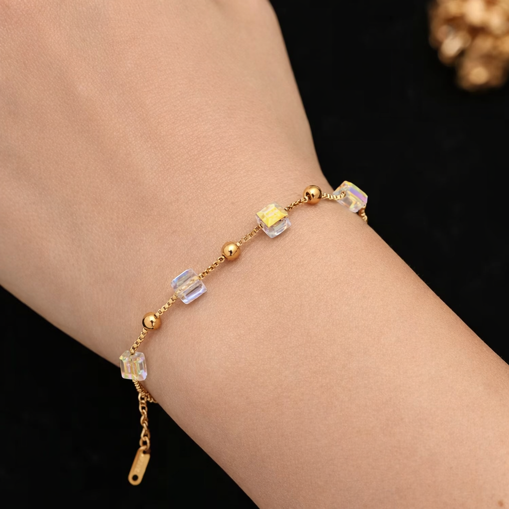 "Elegantes 316L Edelstahl Perlenarmband mit Zirkonia"