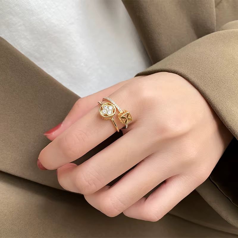 "Korean Luxe Blossom Double-Layer Ring"