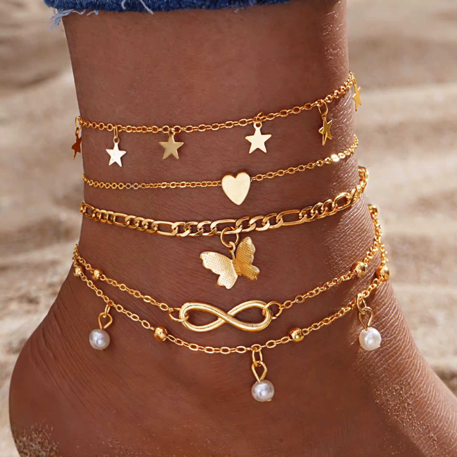 "Marisa – Golden Butterfly Anklet Set"