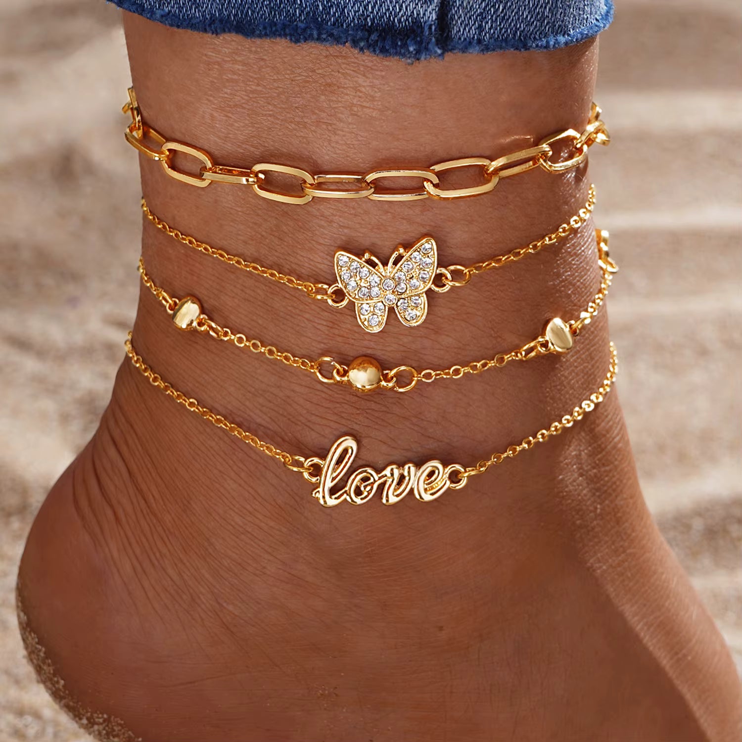 "Marisa – Golden Butterfly Anklet Set"