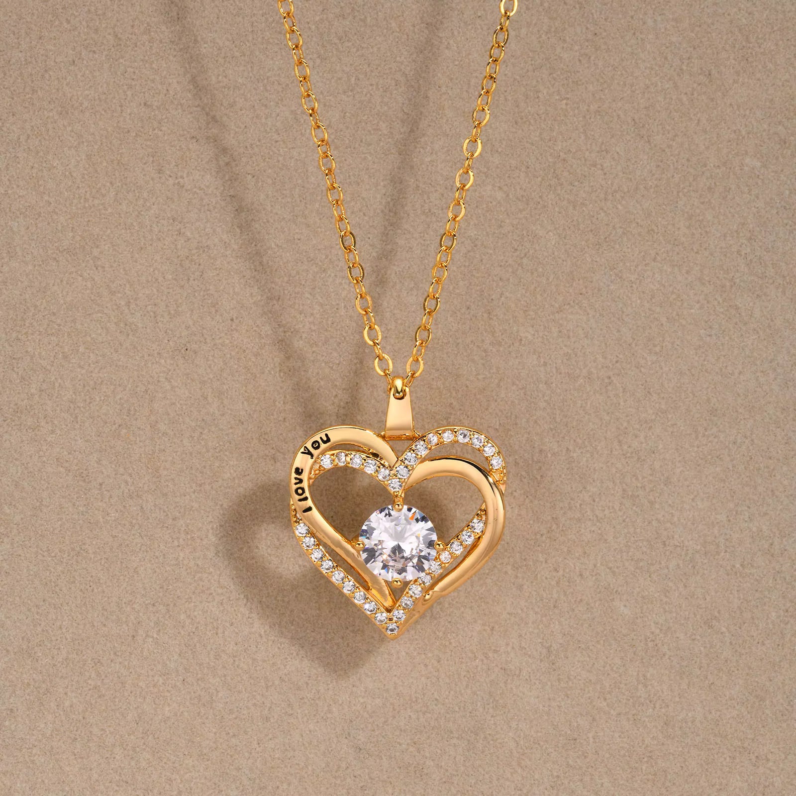 "Love You Heart Birthstone Necklace"