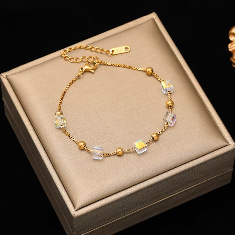 "Elegantes 316L Edelstahl Perlenarmband mit Zirkonia"