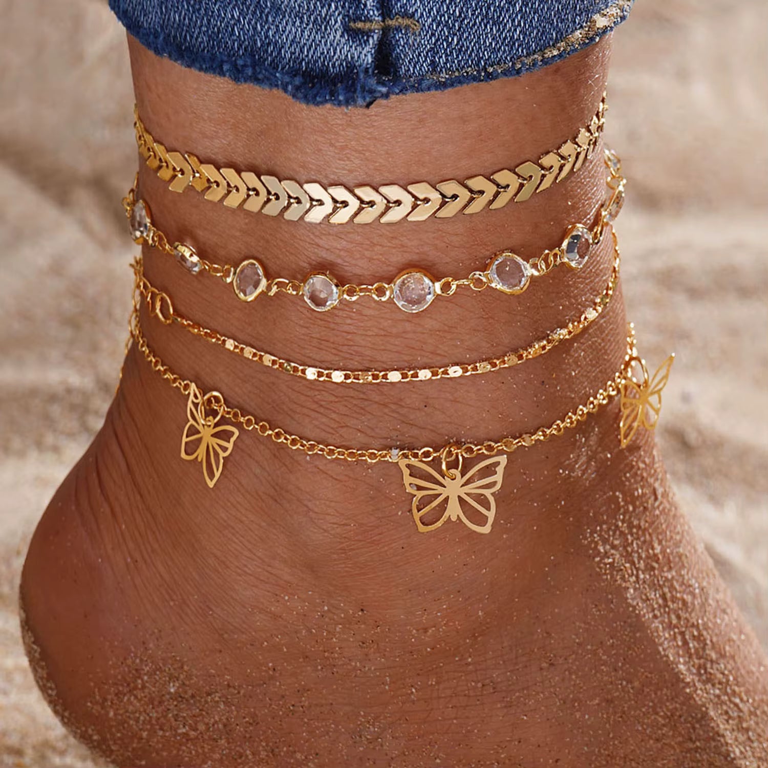 "Marisa – Golden Butterfly Anklet Set"