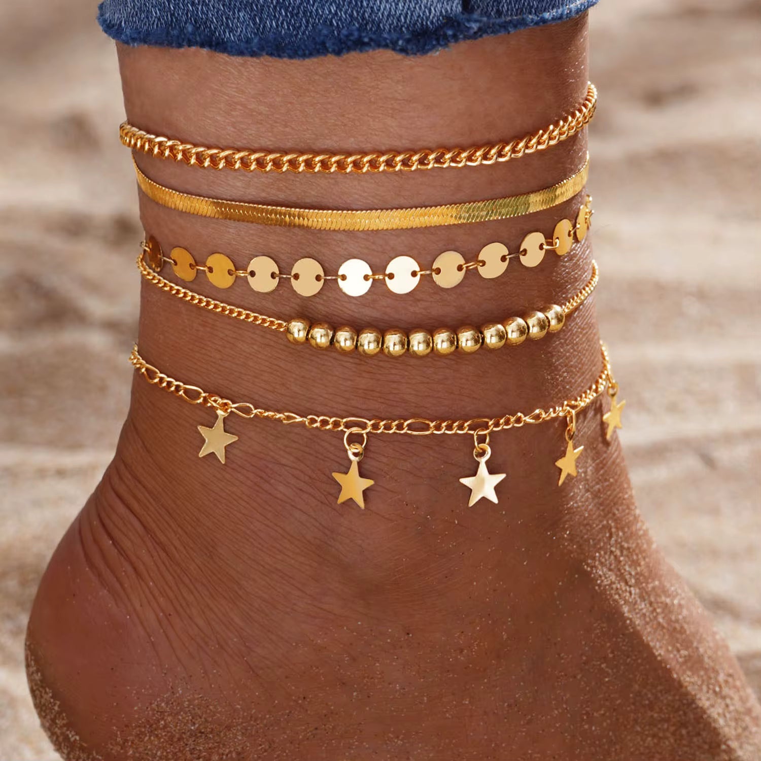 "Marisa – Golden Butterfly Anklet Set"