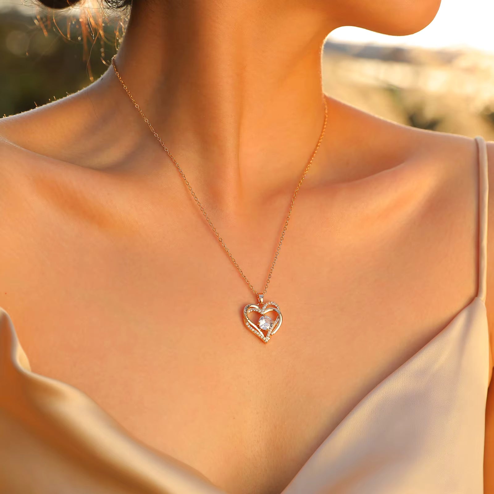 "Love You Heart Birthstone Necklace"