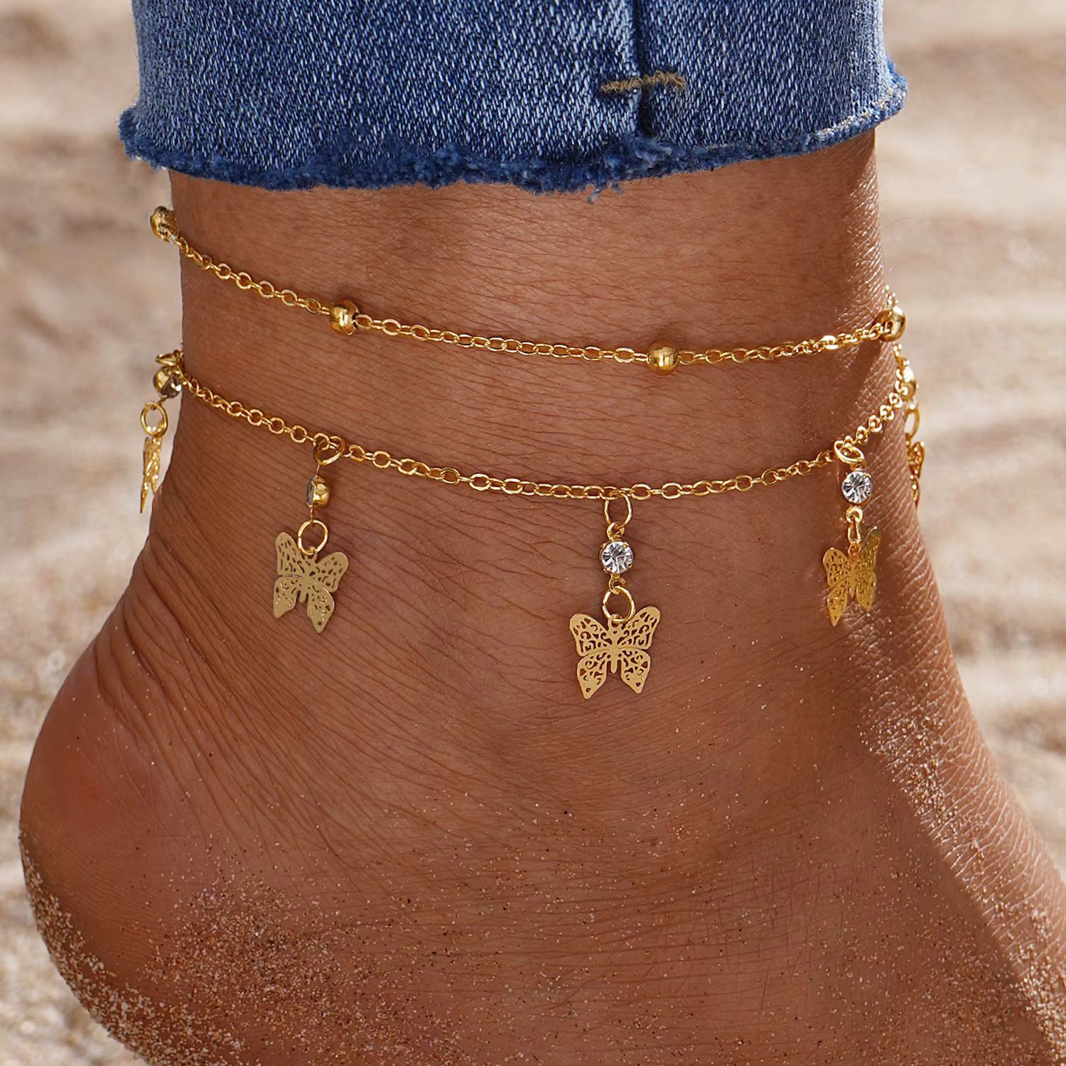 "Marisa – Golden Butterfly Anklet Set"