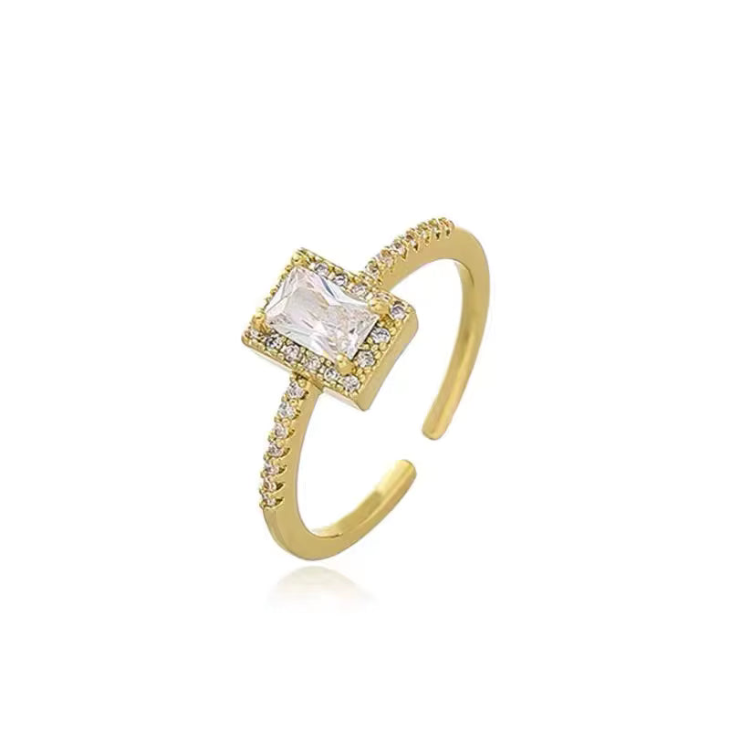 "Golden Square Zircon Open Ring"
