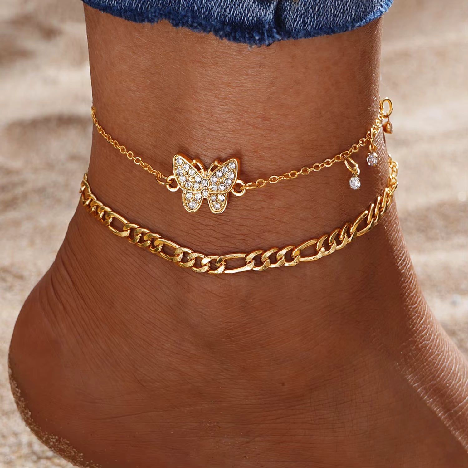 "Marisa – Golden Butterfly Anklet Set"