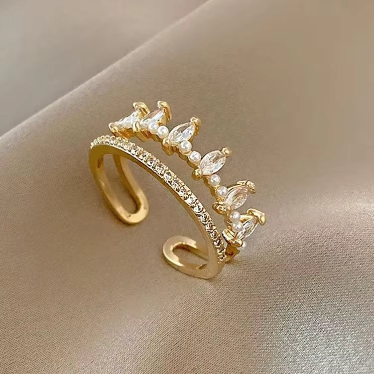 „Luxus Koreanischer Kronenring mit Funkelndem Zirkon“