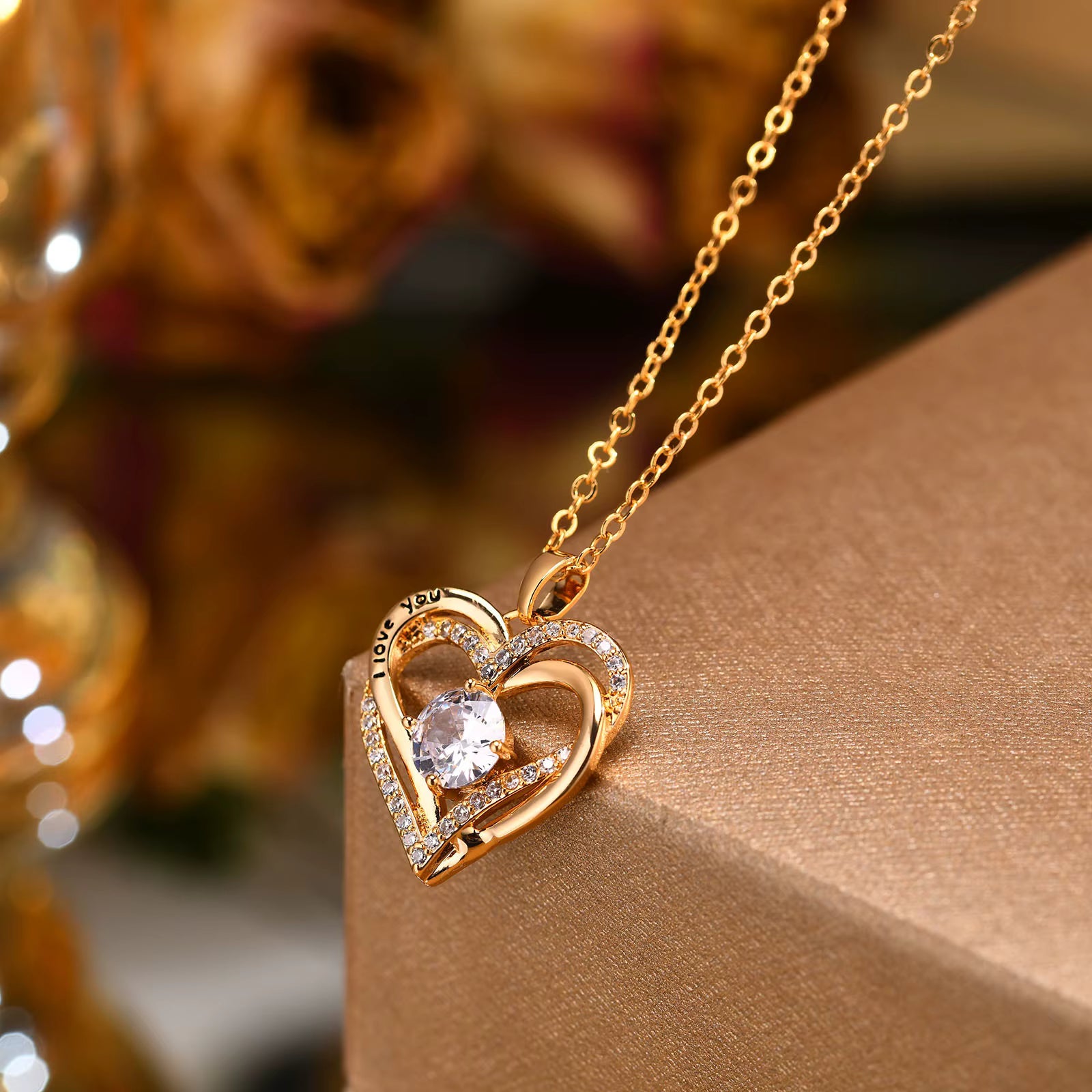 "Love You Heart Birthstone Necklace"